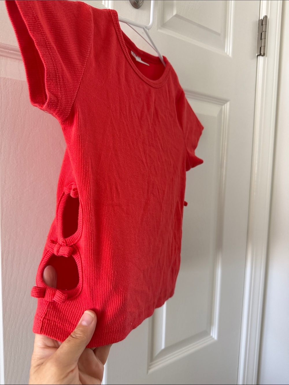 Zara Girls Red Short-Sleeve Knit Top with Side Cutouts SZ 11-12